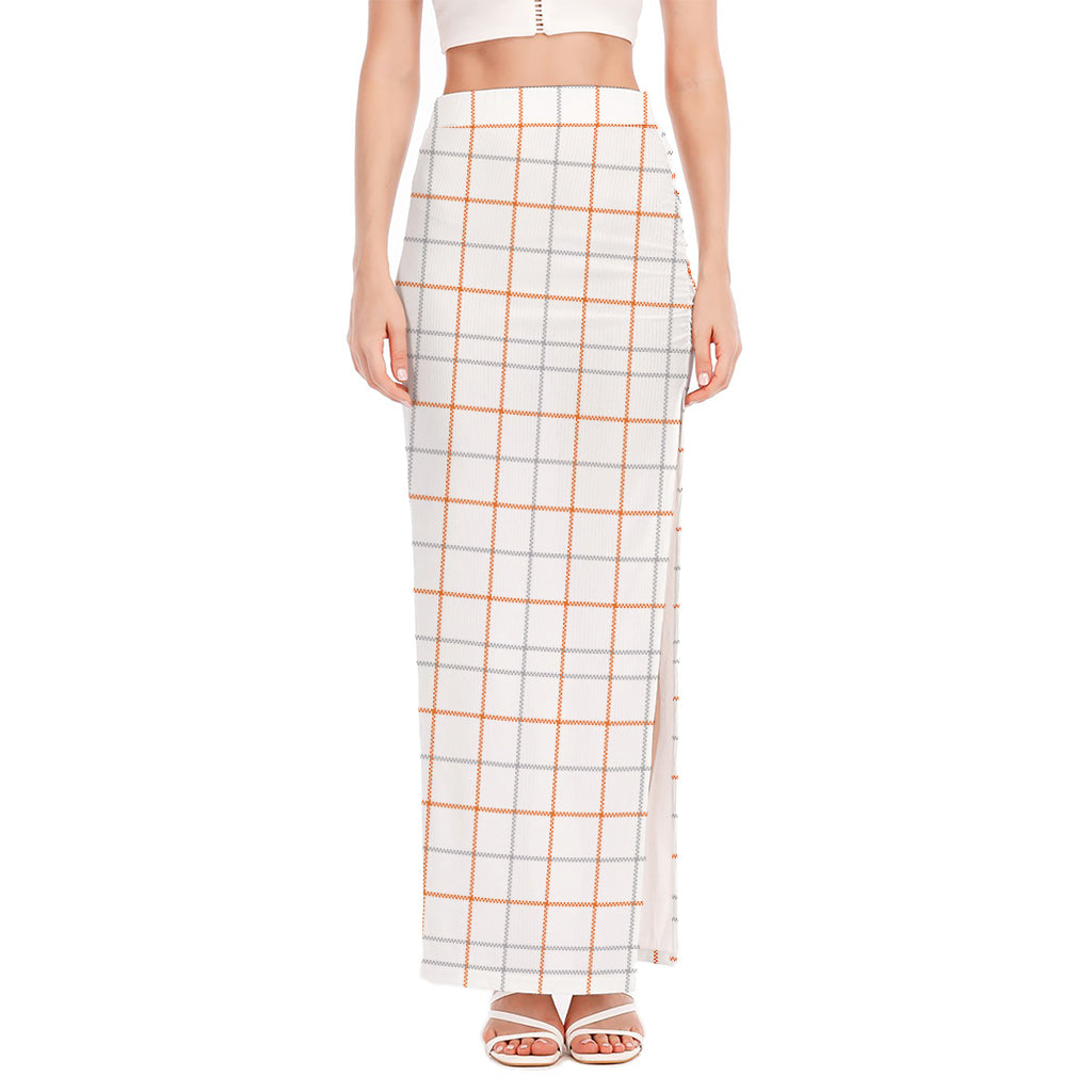 White Halloween Tattersall Pattern Print High Slit Maxi Skirt