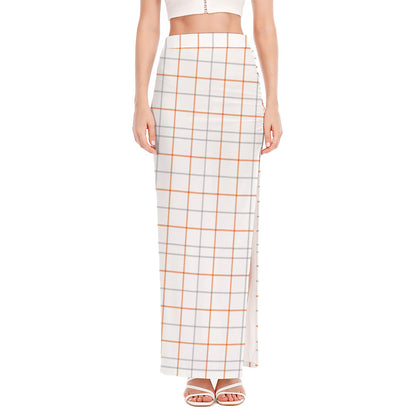 White Halloween Tattersall Pattern Print High Slit Maxi Skirt