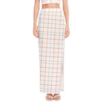 White Halloween Tattersall Pattern Print High Slit Maxi Skirt