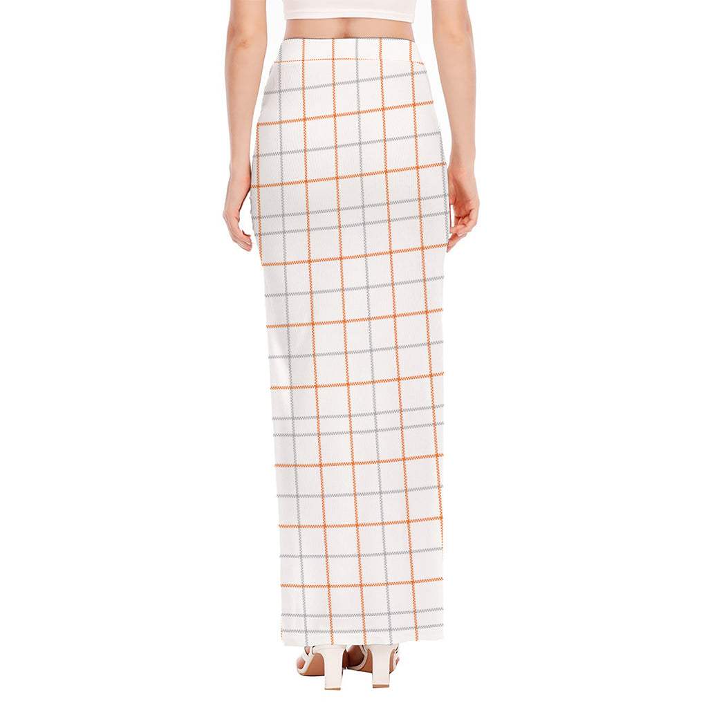 White Halloween Tattersall Pattern Print High Slit Maxi Skirt