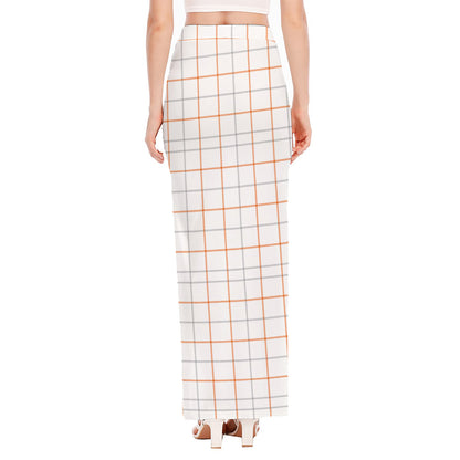 White Halloween Tattersall Pattern Print High Slit Maxi Skirt
