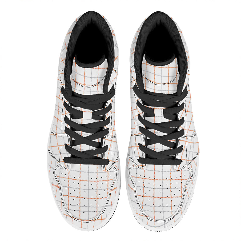 White Halloween Tattersall Pattern Print High Top Leather Sneakers