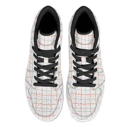 White Halloween Tattersall Pattern Print High Top Leather Sneakers