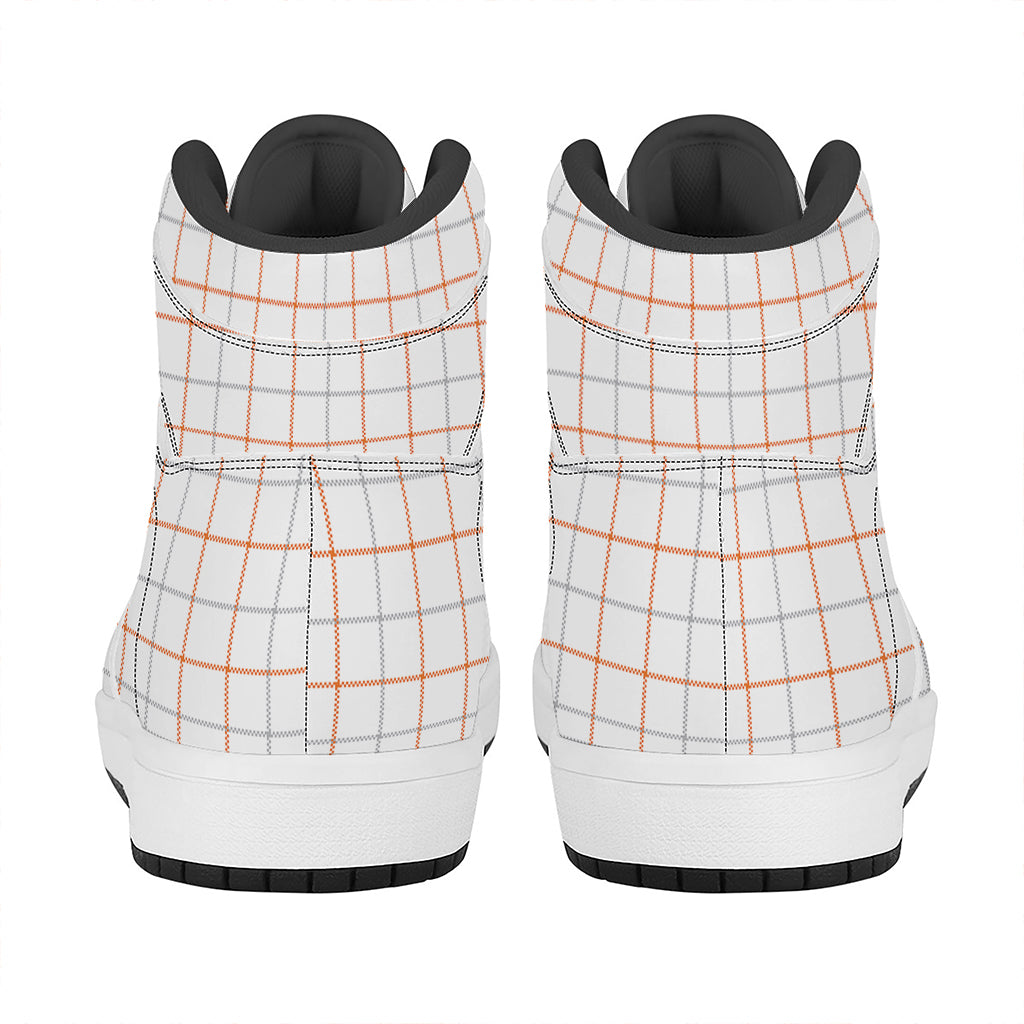 White Halloween Tattersall Pattern Print High Top Leather Sneakers