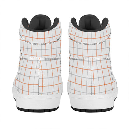 White Halloween Tattersall Pattern Print High Top Leather Sneakers