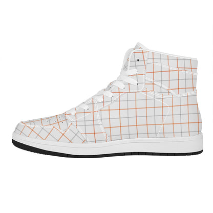 White Halloween Tattersall Pattern Print High Top Leather Sneakers