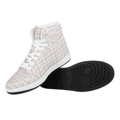 White Halloween Tattersall Pattern Print High Top Leather Sneakers