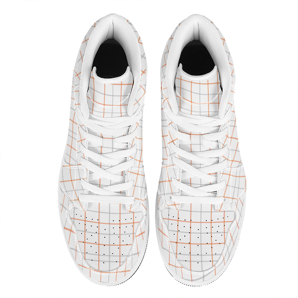 White Halloween Tattersall Pattern Print High Top Leather Sneakers