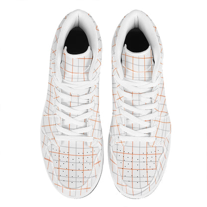 White Halloween Tattersall Pattern Print High Top Leather Sneakers