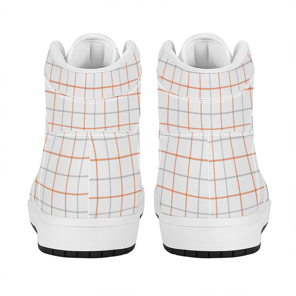 White Halloween Tattersall Pattern Print High Top Leather Sneakers
