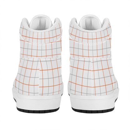 White Halloween Tattersall Pattern Print High Top Leather Sneakers