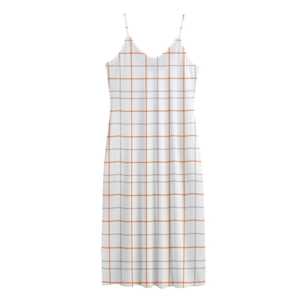 White Halloween Tattersall Pattern Print Jersey Midi Cami Dress