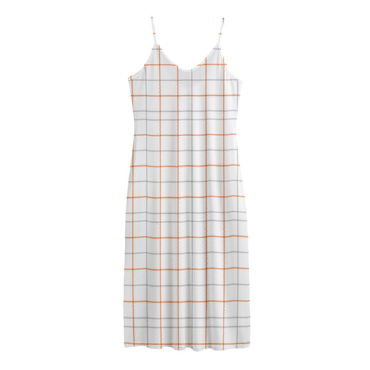 White Halloween Tattersall Pattern Print Jersey Midi Cami Dress