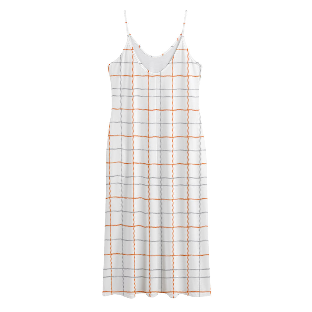 White Halloween Tattersall Pattern Print Jersey Midi Cami Dress