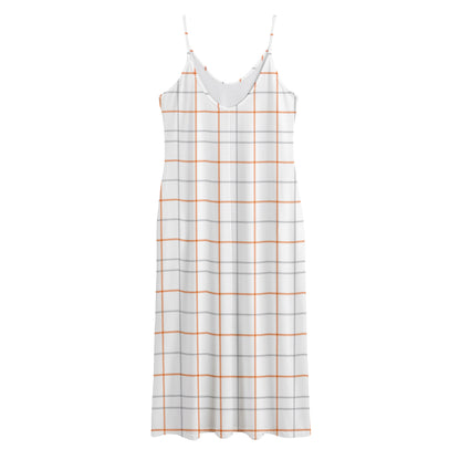 White Halloween Tattersall Pattern Print Jersey Midi Cami Dress