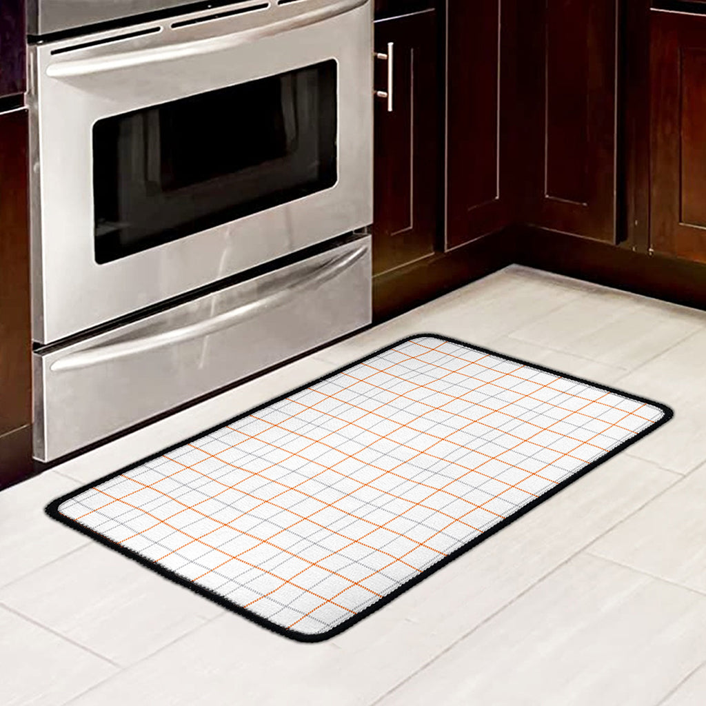 White Halloween Tattersall Pattern Print Kitchen Mat