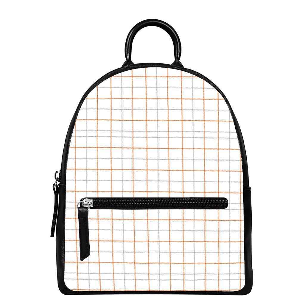 White Halloween Tattersall Pattern Print Leather Backpack