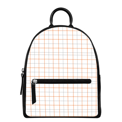 White Halloween Tattersall Pattern Print Leather Backpack