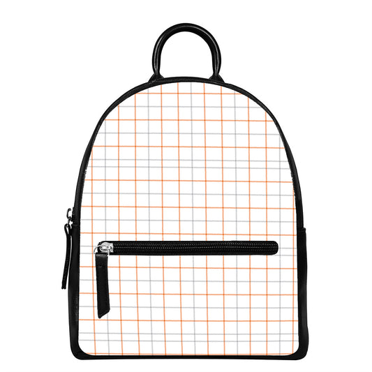 White Halloween Tattersall Pattern Print Leather Backpack