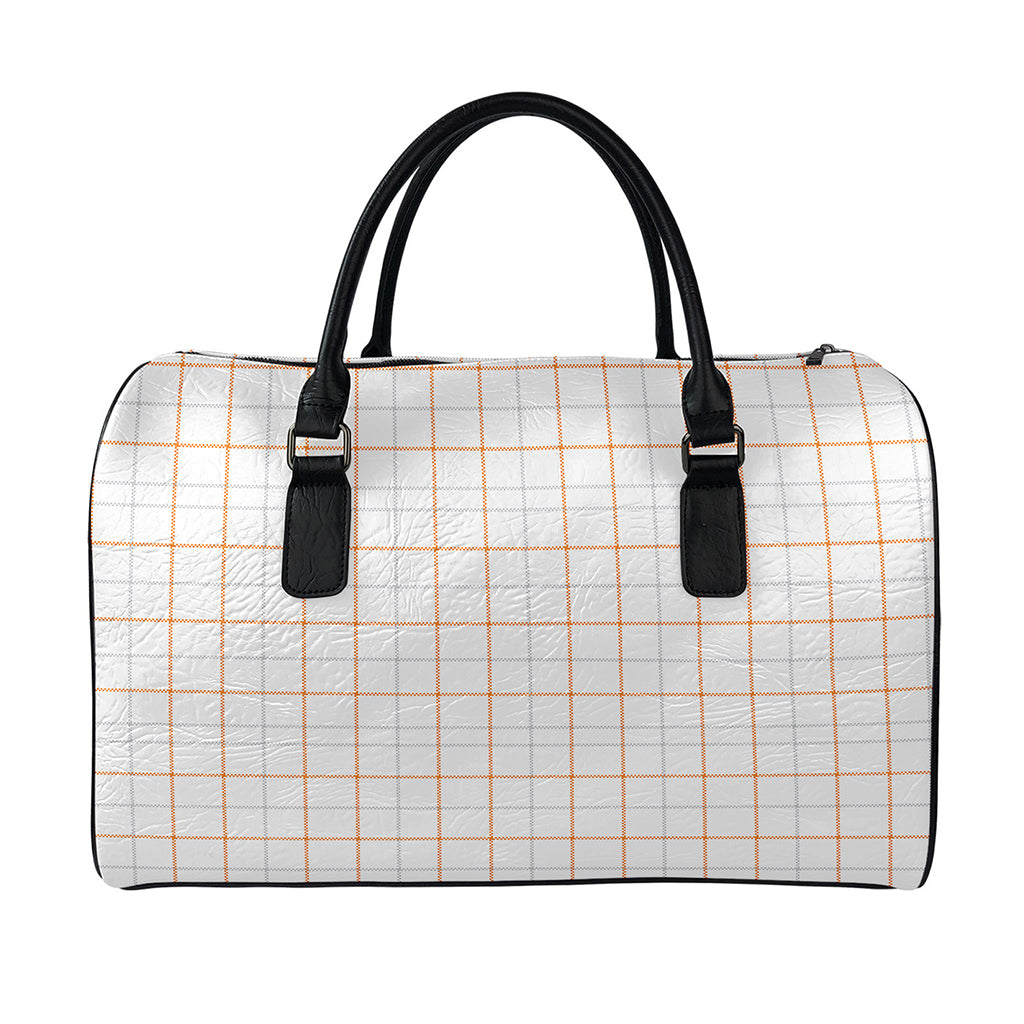 White Halloween Tattersall Pattern Print Leather Duffle Bag