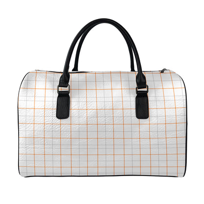 White Halloween Tattersall Pattern Print Leather Duffle Bag