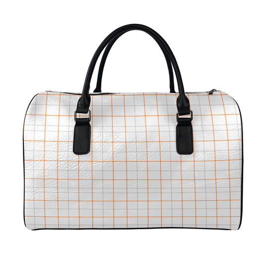 White Halloween Tattersall Pattern Print Leather Duffle Bag