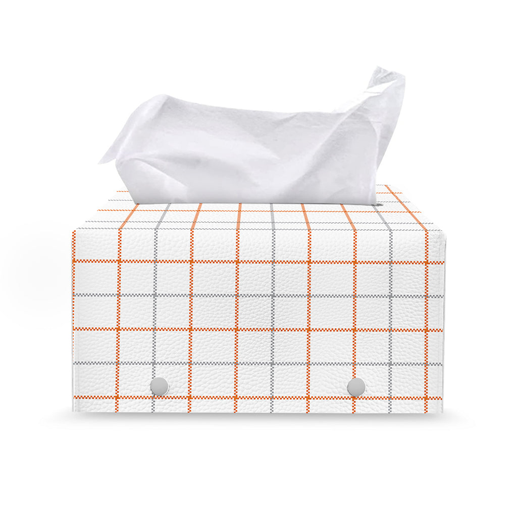 White Halloween Tattersall Pattern Print Leather Tissue Box Cover