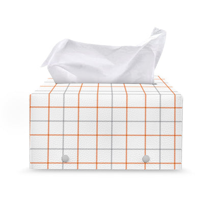 White Halloween Tattersall Pattern Print Leather Tissue Box Cover