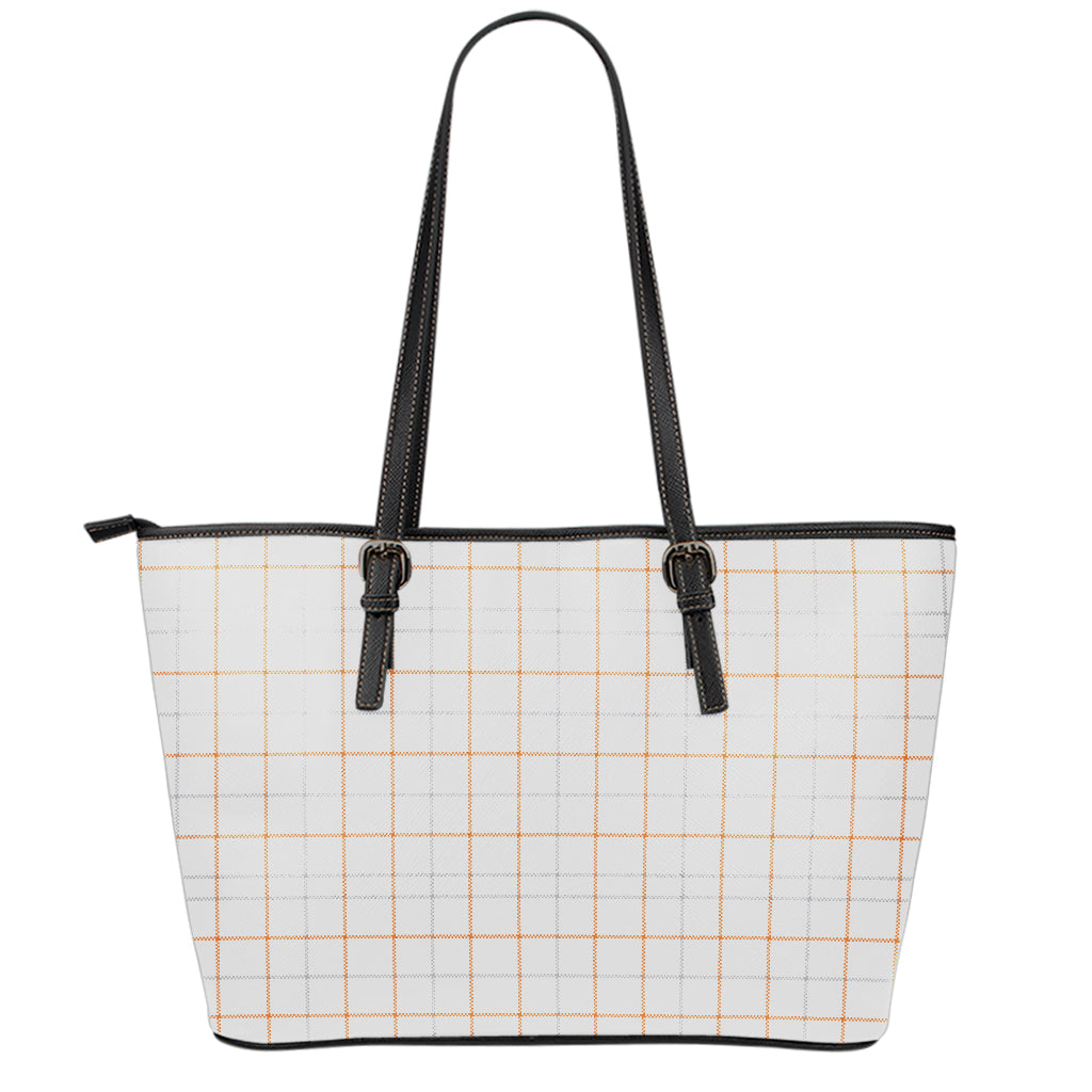 White Halloween Tattersall Pattern Print Leather Tote Bag