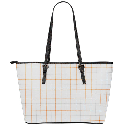 White Halloween Tattersall Pattern Print Leather Tote Bag