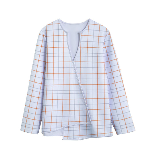 White Halloween Tattersall Pattern Print Long Sleeve Short Coat