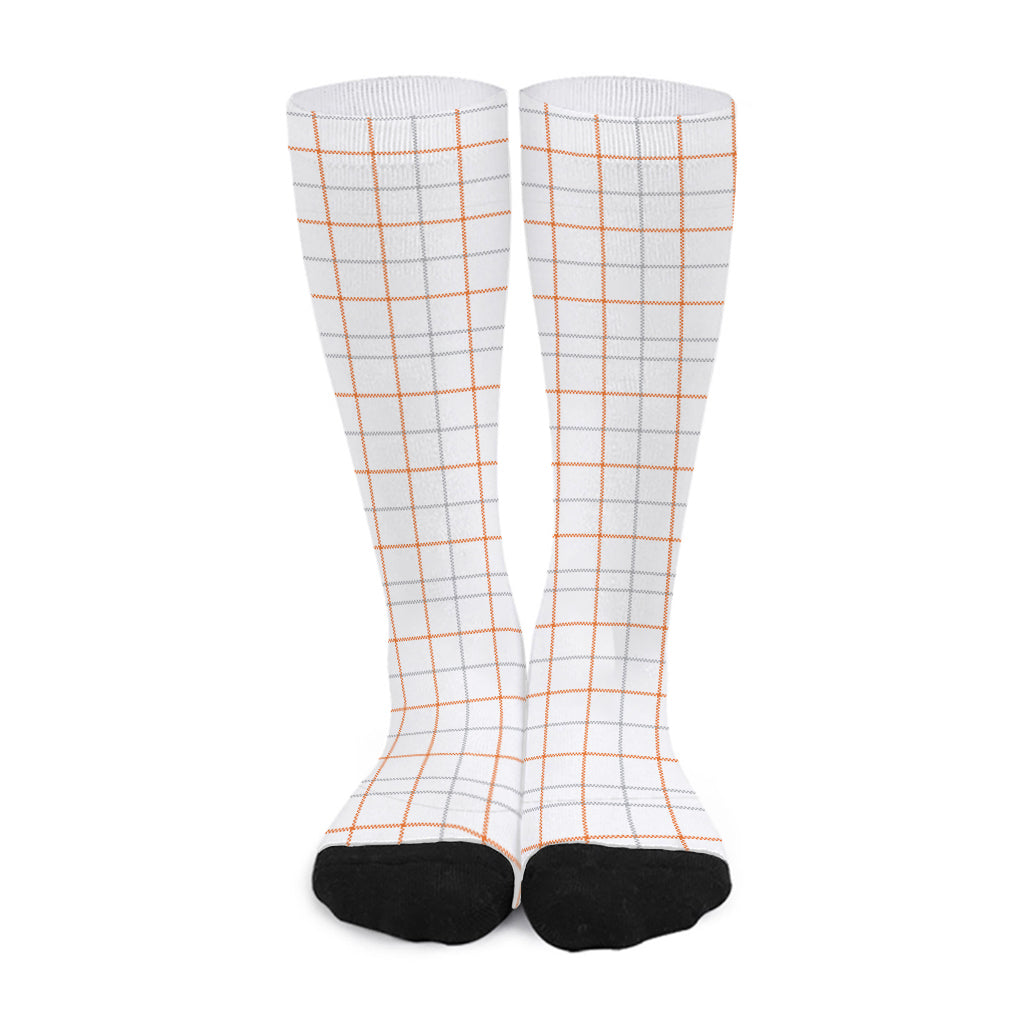 White Halloween Tattersall Pattern Print Long Socks