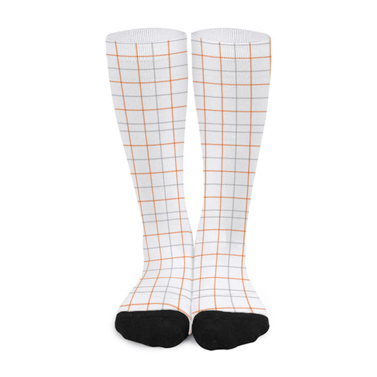 White Halloween Tattersall Pattern Print Long Socks
