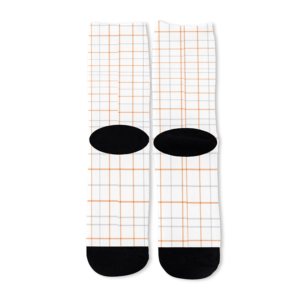 White Halloween Tattersall Pattern Print Long Socks