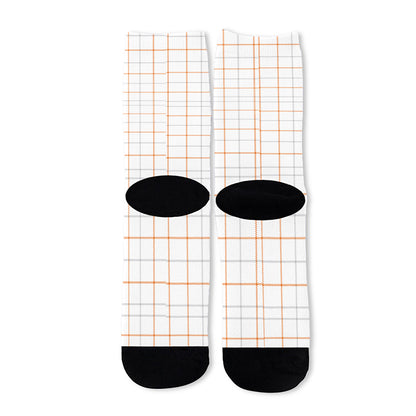 White Halloween Tattersall Pattern Print Long Socks