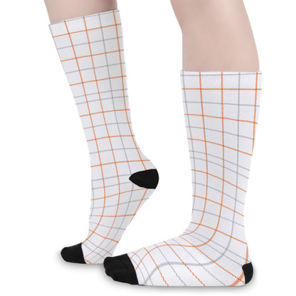 White Halloween Tattersall Pattern Print Long Socks