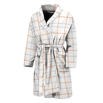 White Halloween Tattersall Pattern Print Men's Bathrobe