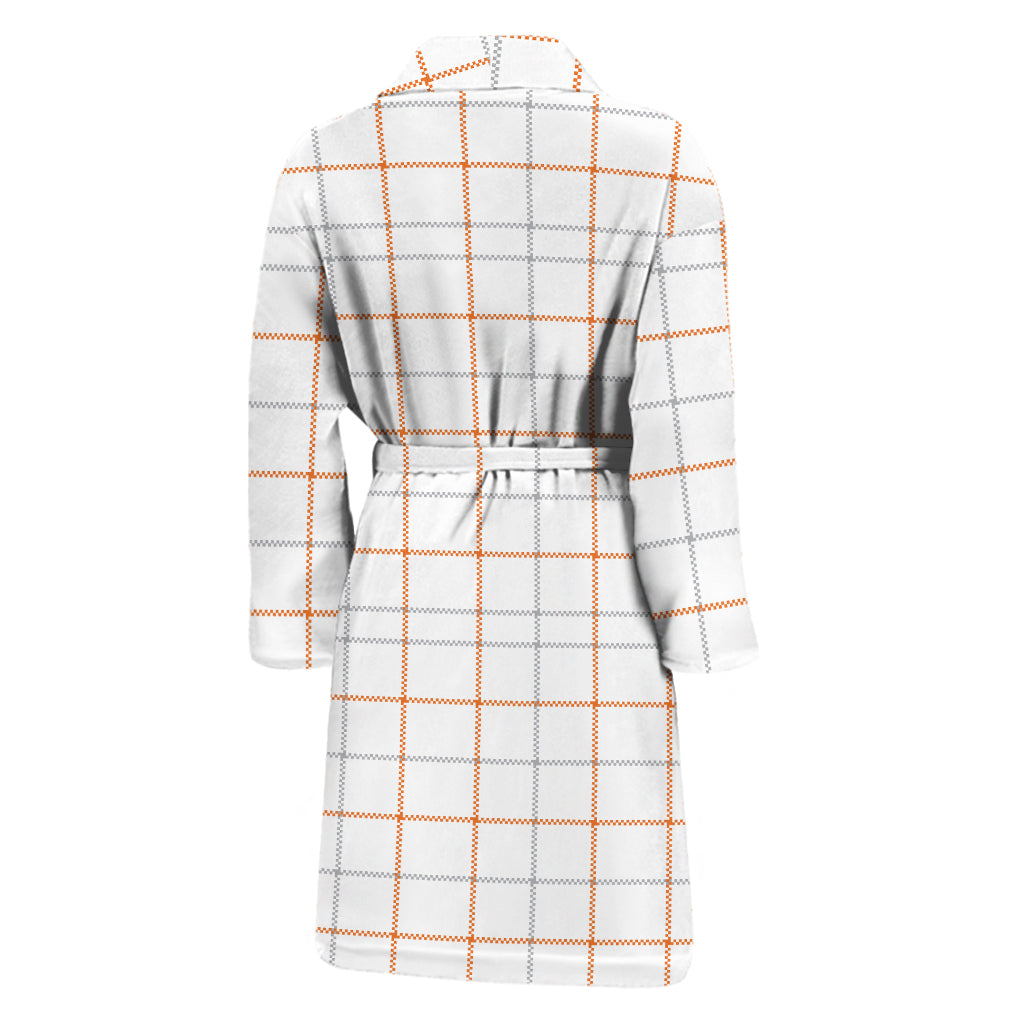 White Halloween Tattersall Pattern Print Men's Bathrobe