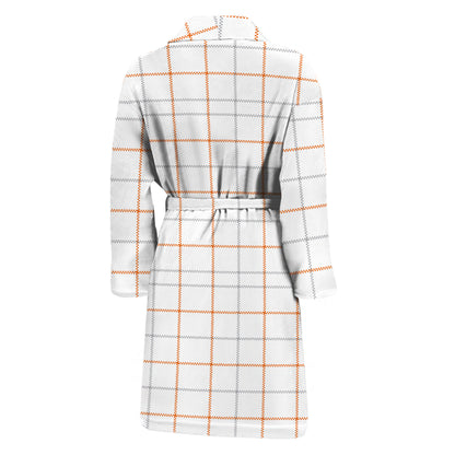 White Halloween Tattersall Pattern Print Men's Bathrobe