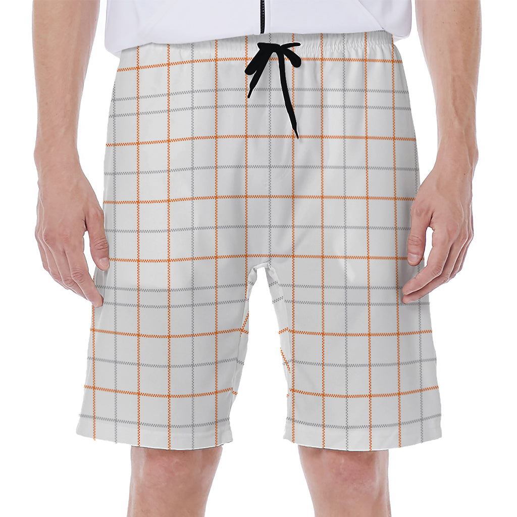 White Halloween Tattersall Pattern Print Men's Beach Shorts