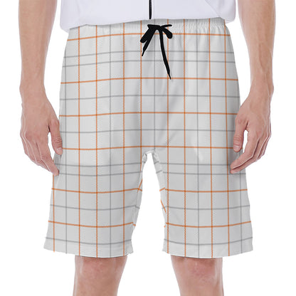 White Halloween Tattersall Pattern Print Men's Beach Shorts