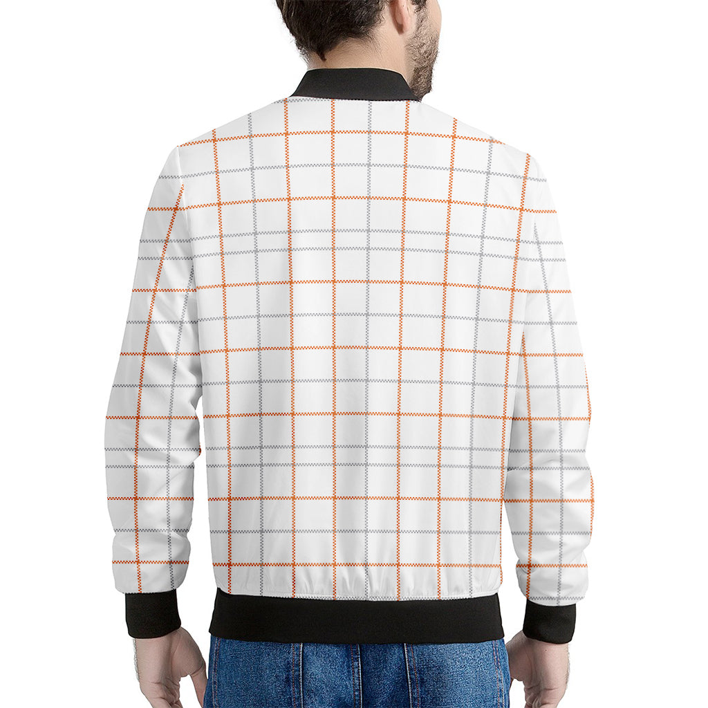 White Halloween Tattersall Pattern Print Men's Bomber Jacket