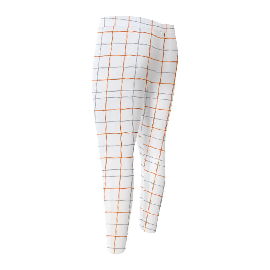 White Halloween Tattersall Pattern Print Men's Compression Pants