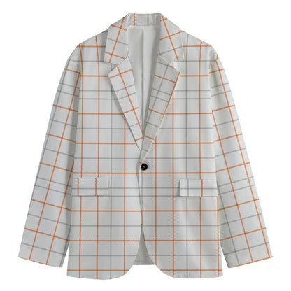 White Halloween Tattersall Pattern Print Men's Cotton Blazer