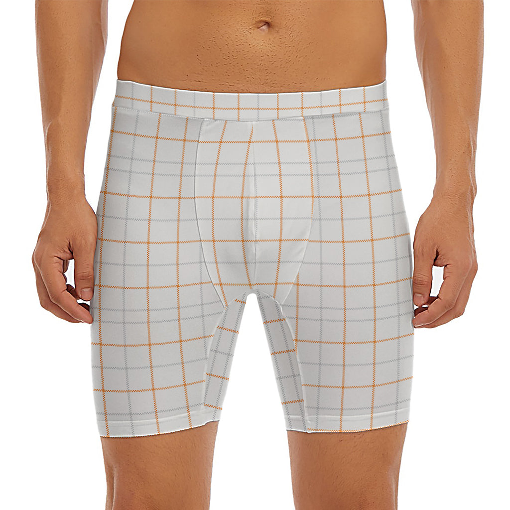 White Halloween Tattersall Pattern Print Men's Long Boxer Briefs