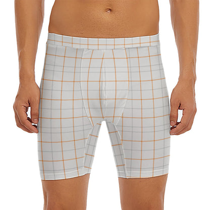 White Halloween Tattersall Pattern Print Men's Long Boxer Briefs