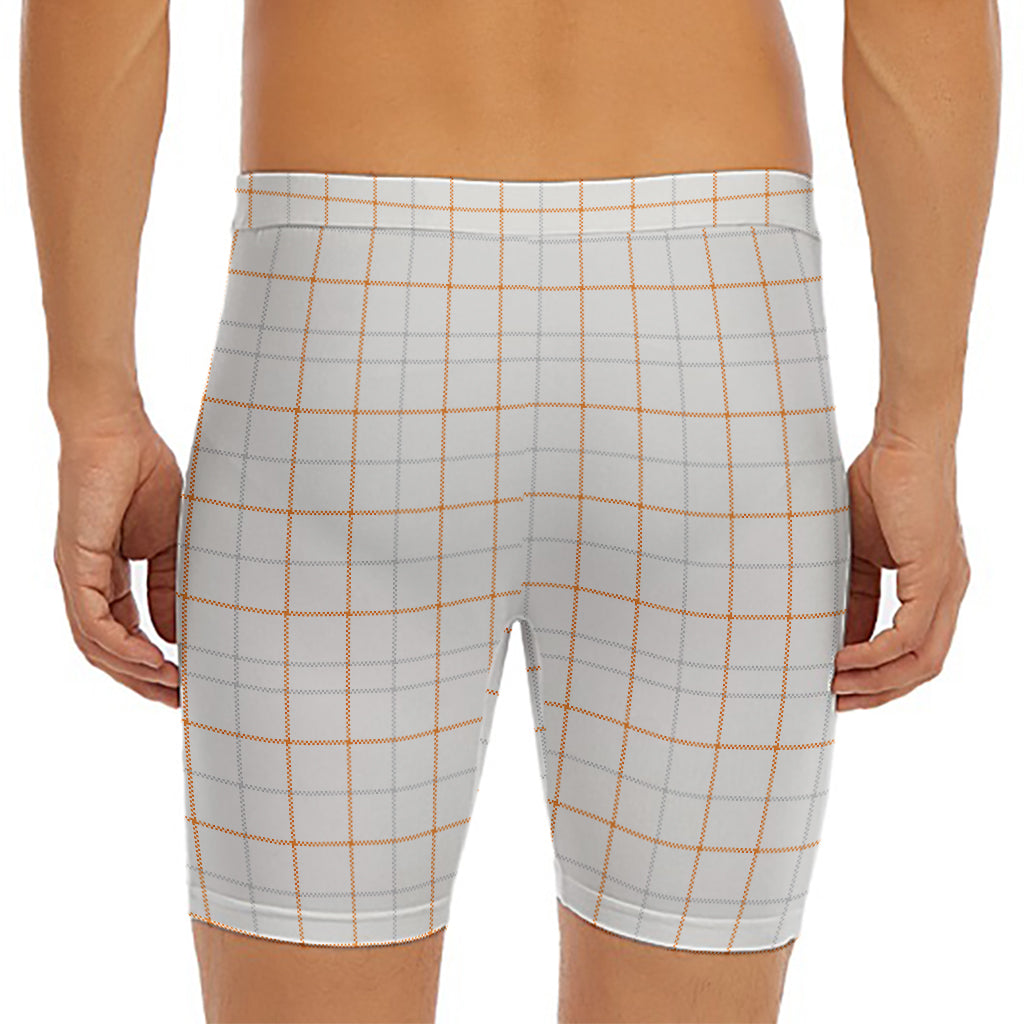 White Halloween Tattersall Pattern Print Men's Long Boxer Briefs