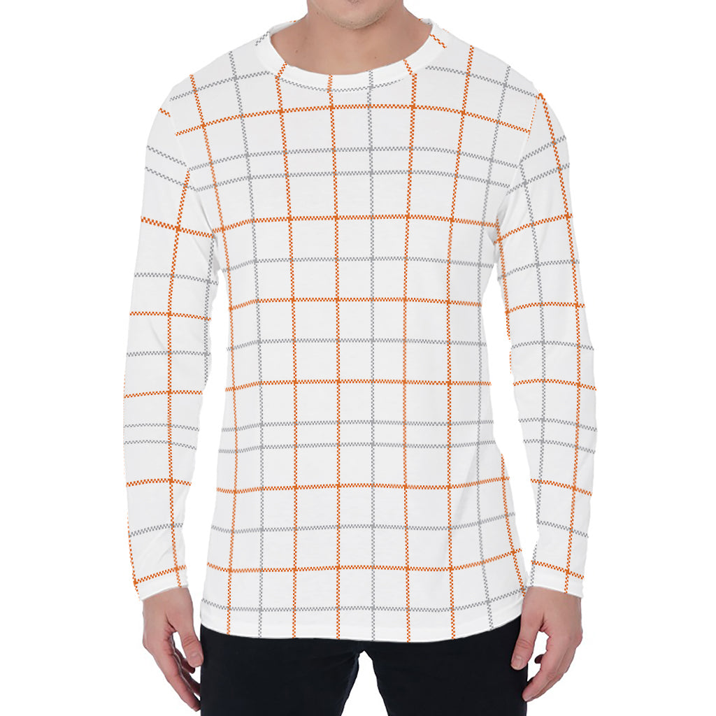 White Halloween Tattersall Pattern Print Men's Long Sleeve T-Shirt