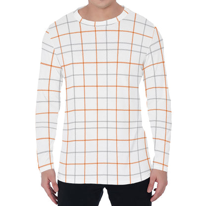 White Halloween Tattersall Pattern Print Men's Long Sleeve T-Shirt