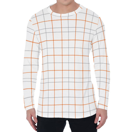 White Halloween Tattersall Pattern Print Men's Long Sleeve T-Shirt